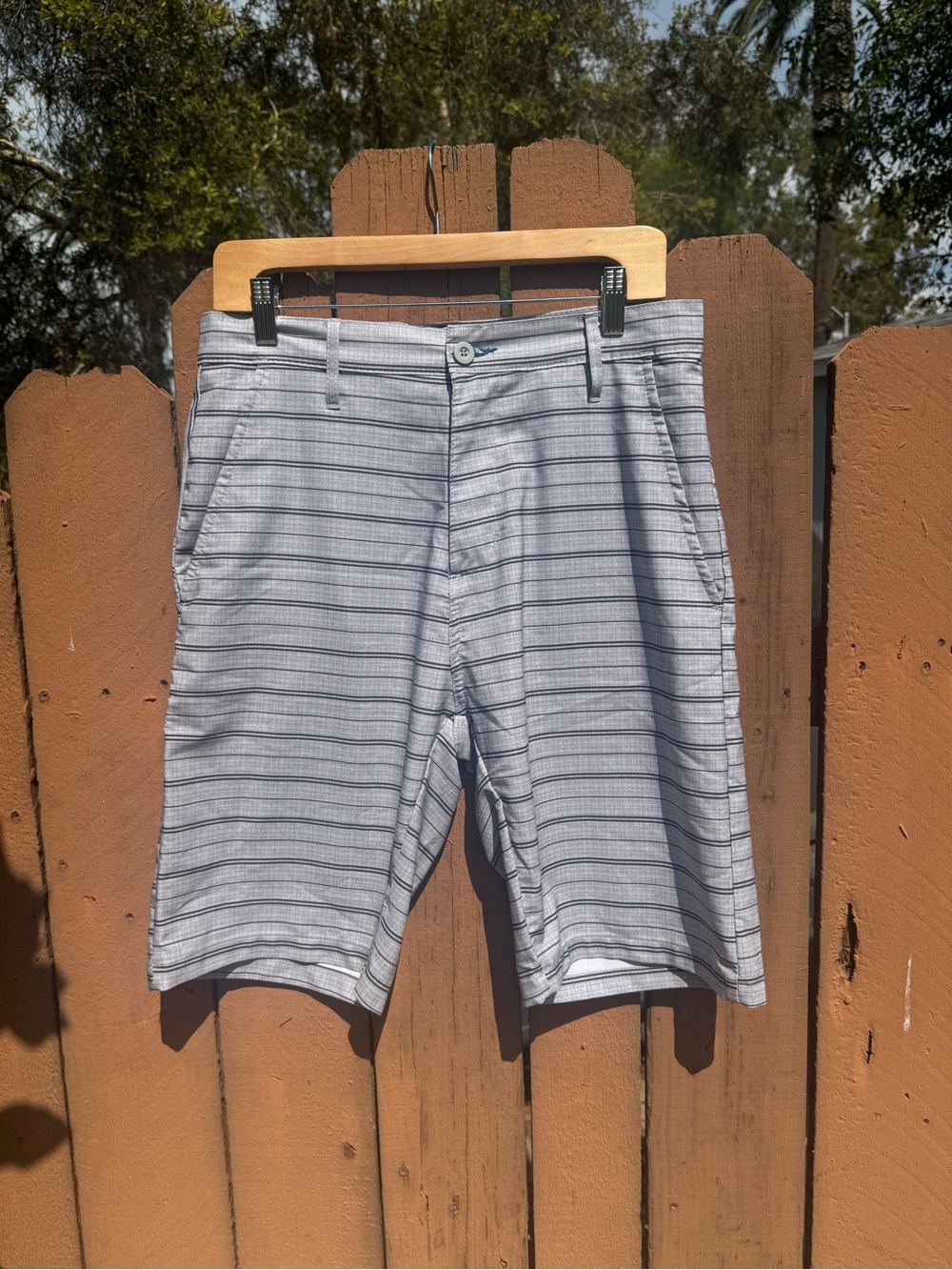 Men's Light Gray Striped Swim Shorts